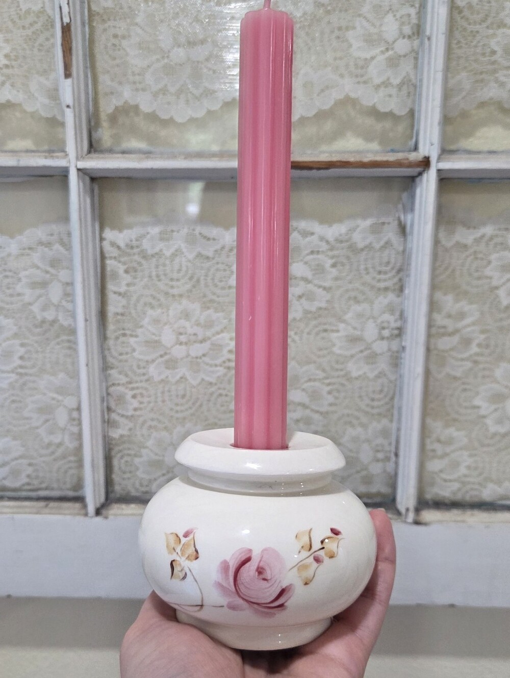 Vintage Lasting Products Ceramic Candle Holder - Hand Painted Floral